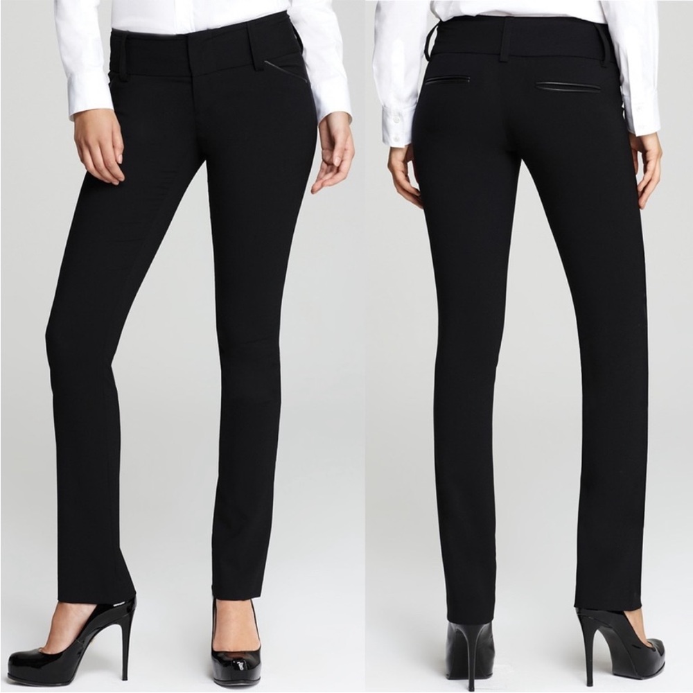Alice + Olivia Leather Trim Slim Pant Size 6 Black